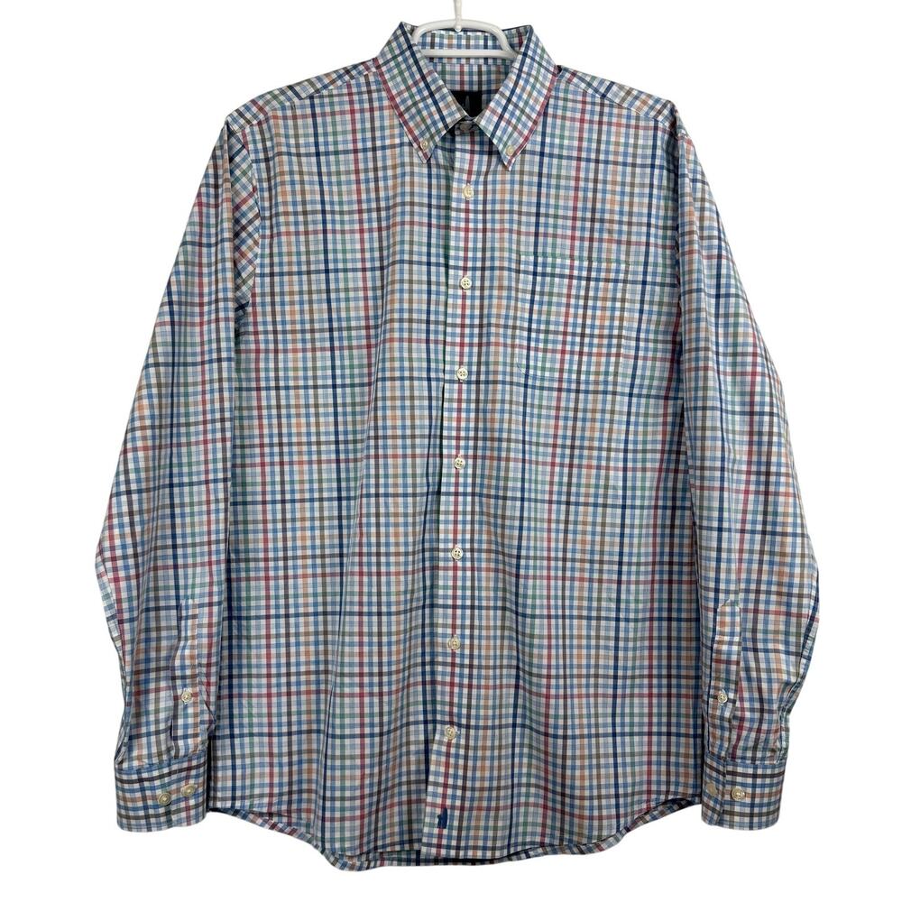 Men's Johnnie-O French Blue Plaid Long‎ Sleeve Button Up Casual Shirt sz Medium